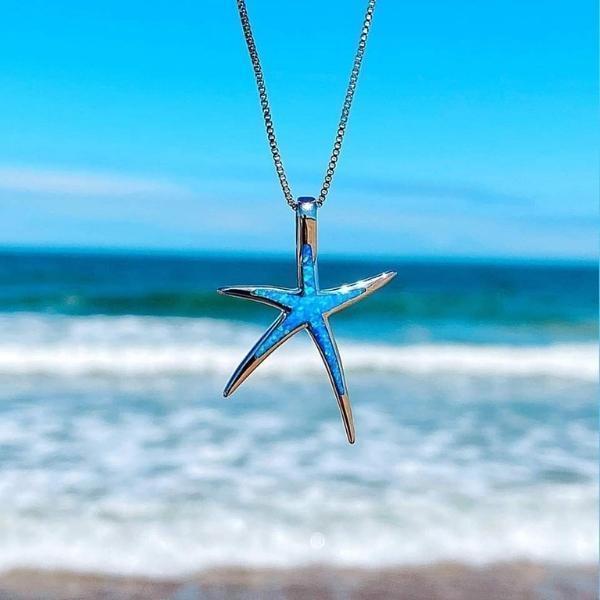 Opal Blue Starfish Choker in Silver
