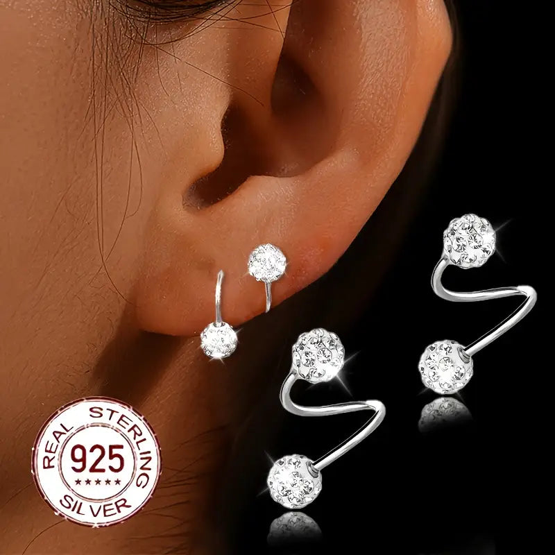 Sparkling Cubic Zirconia Double Spiral Earrings in Silver and Gold