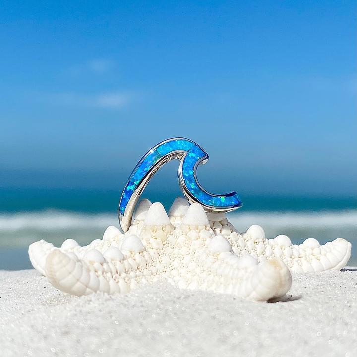 Silver Wave Ring with Opal