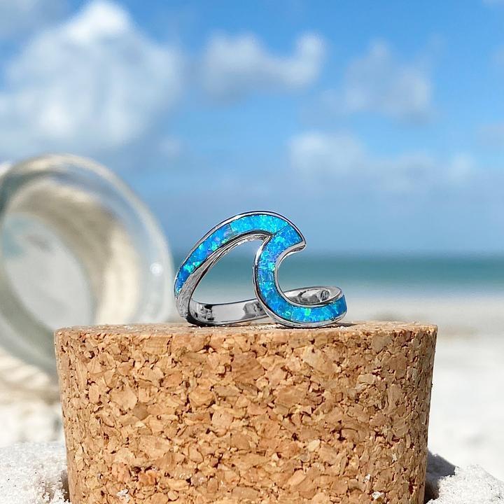 Silver Wave Ring with Opal