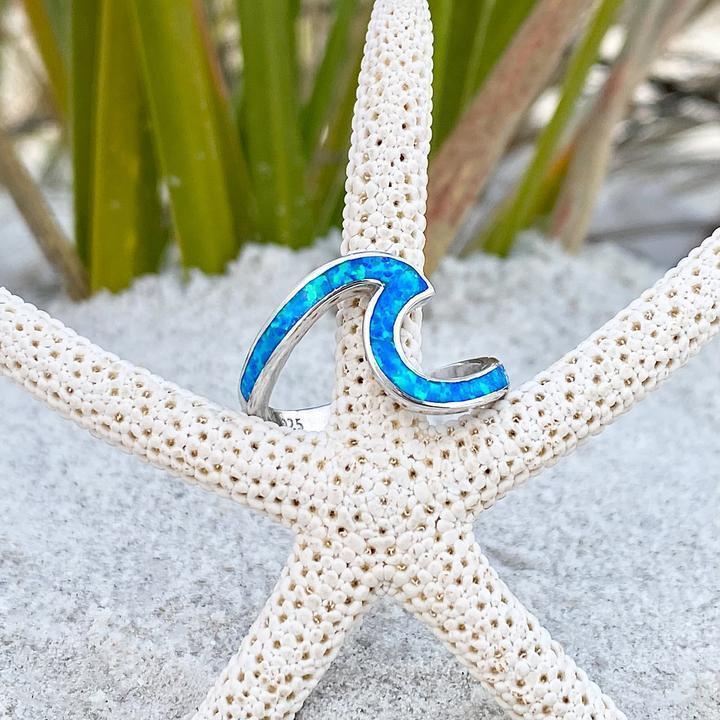 Silver Wave Ring with Opal