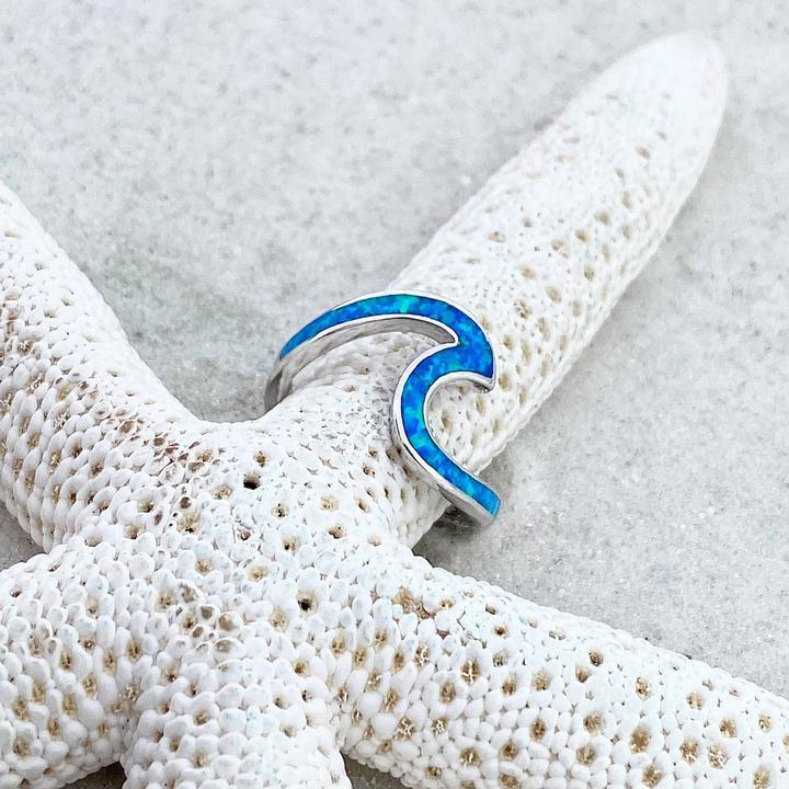 Silver Wave Ring with Opal