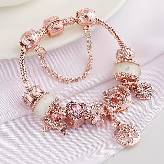 Rose Dreamcatcher Bracelet with Silver Charms
