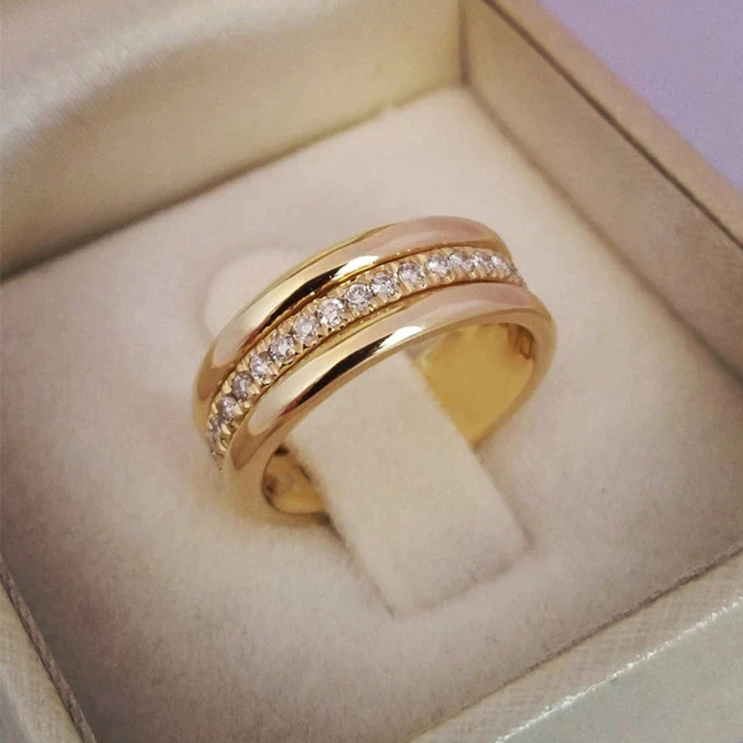 Vintage Double Ring with Cubic Zirconia Inlays
