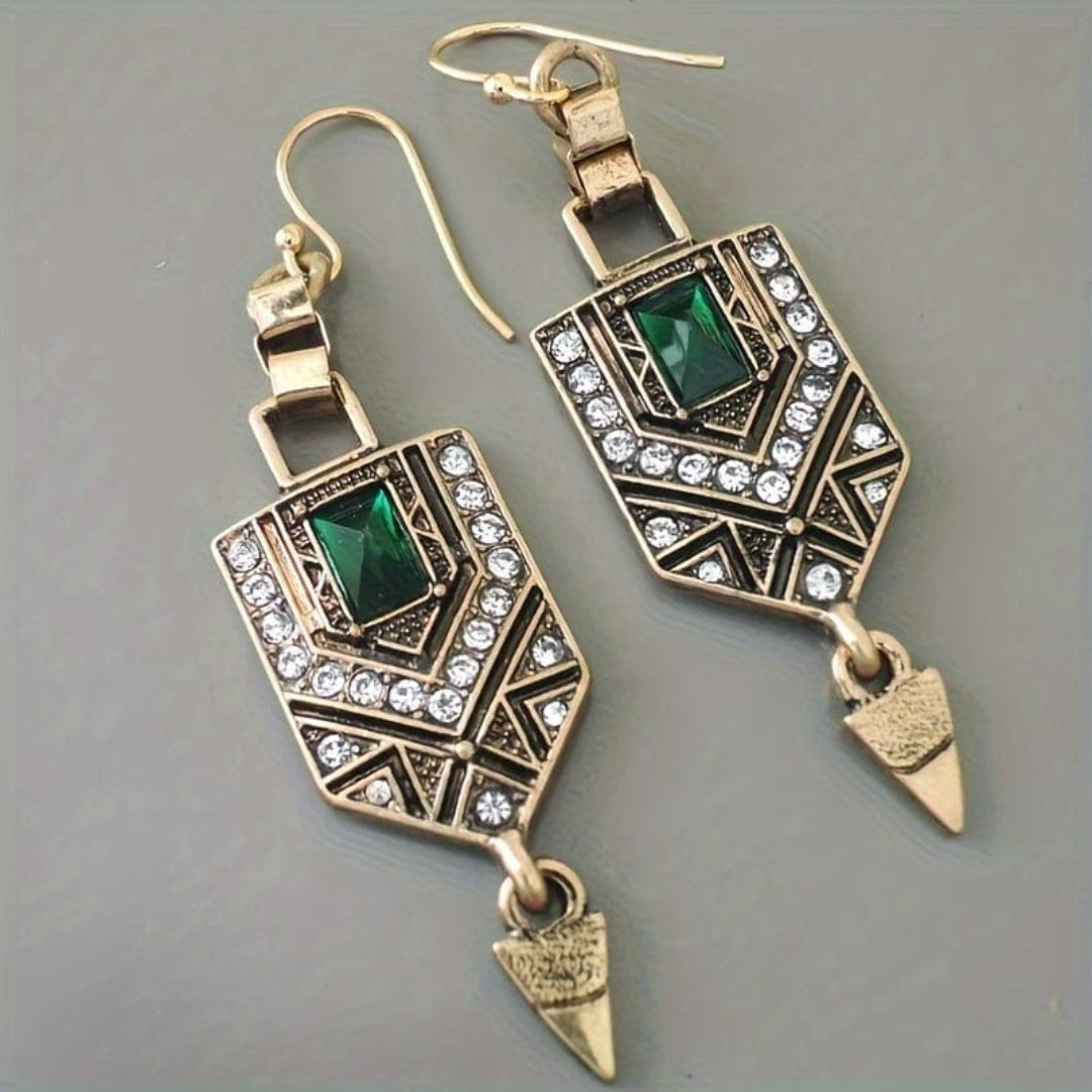 Vintage Gold Earrings with Green Cubic Zirconia