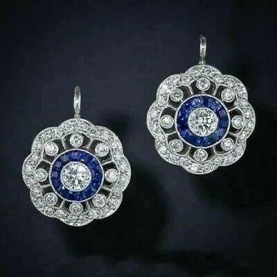 Vintage Mandala Earrings with Blue Cubic Zirconia