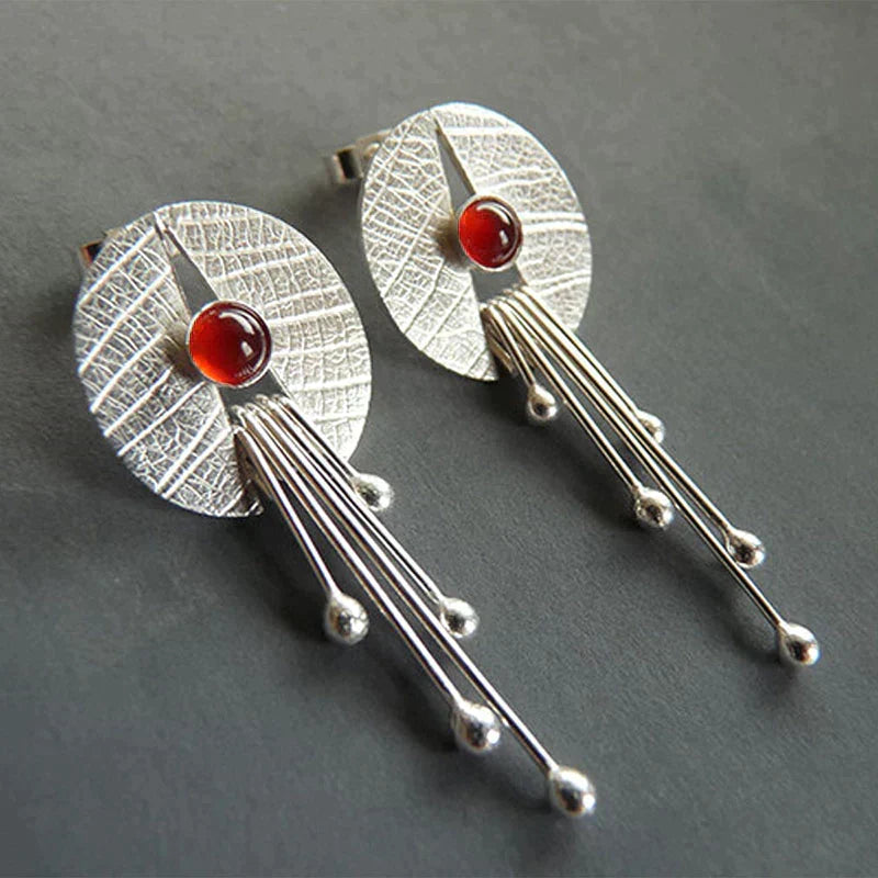 Hanging Red Crystal Earrings, Hollow Design
