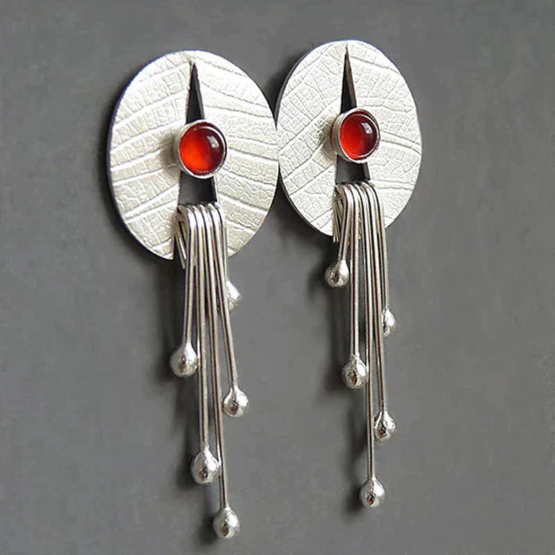 Hanging Red Crystal Earrings, Hollow Design