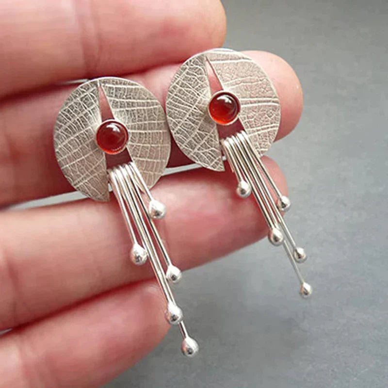 Hanging Red Crystal Earrings, Hollow Design