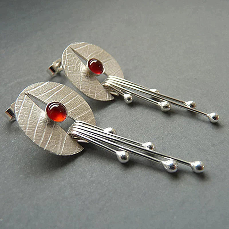 Hanging Red Crystal Earrings, Hollow Design