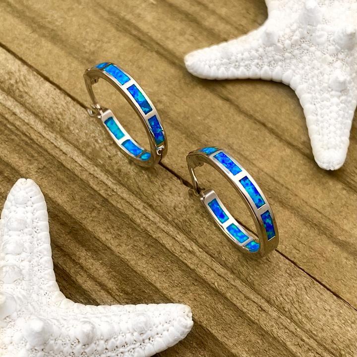 Luxurious Ocean-Inspired Hoop Earrings in Silver and Opal