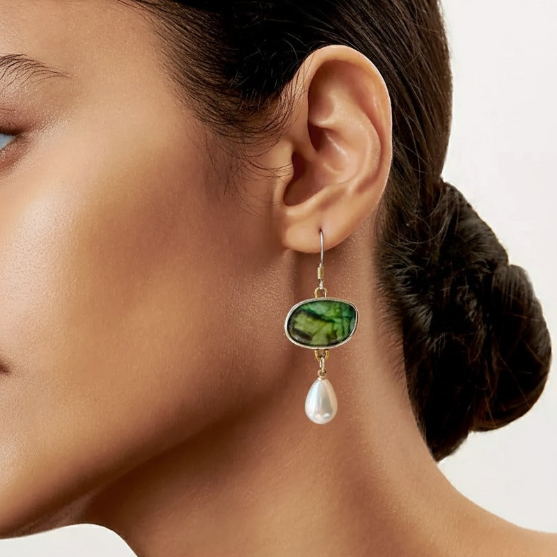 Vintage Earrings with Natural Stones in Silver