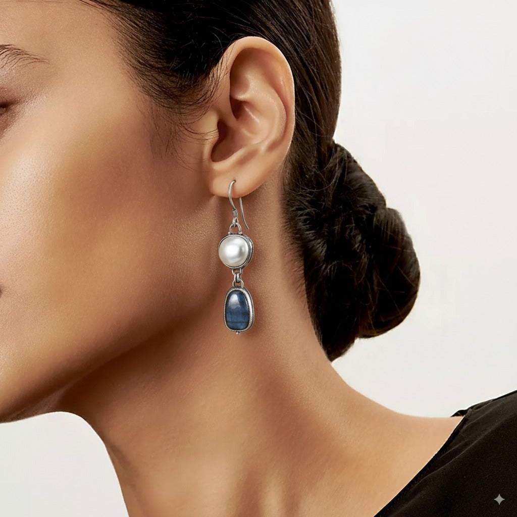 Vintage Silver Earrings with Natural Stones