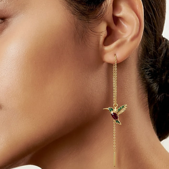 Hummingbird Earrings in Enamel and Cubic Zirconia