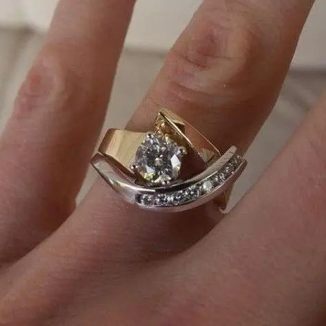 Vintage Irregular Gold and Silver Cubic Zirconia Ring