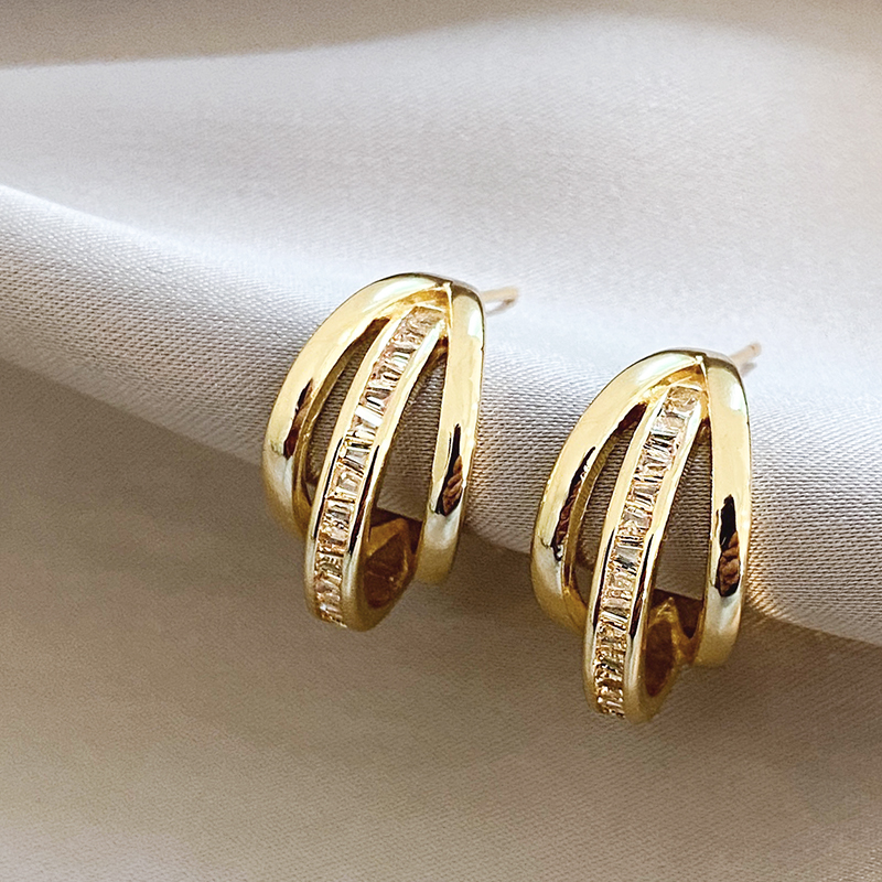 Elegant Triple Hoop Earrings, Gold-Plated