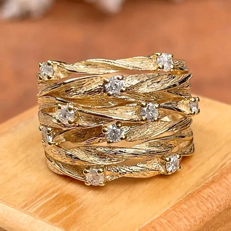 Vintage Gold Ring with Cubic Zirconia Stones