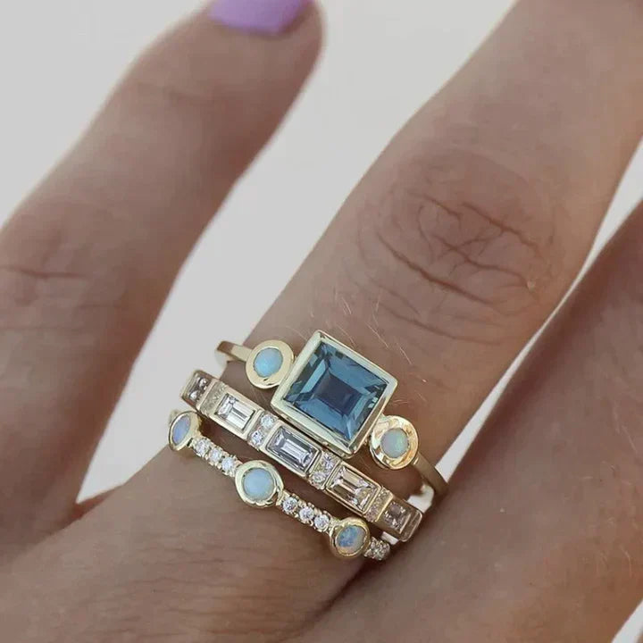 Silver-Tone Vintage Ring with Blue Crystal