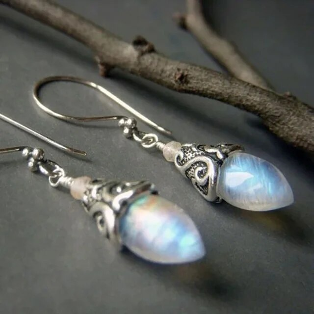 Vintage Silver Moon Crystal Earrings