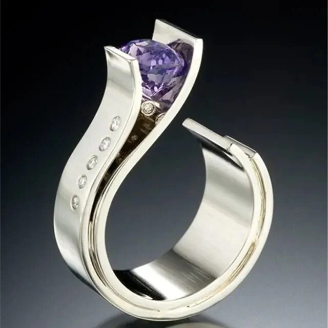 Vintage Silver Ring with Purple Crystal