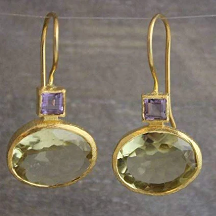 Vintage Green Crystal Earrings in Gold