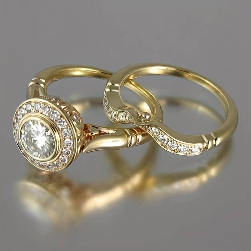 Gold and Zircon Ring Set