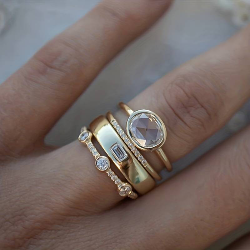 Gold-Plated Ring Set with Cubic Zirconia