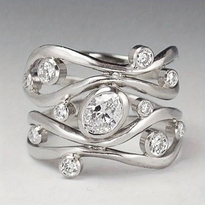 Vintage Irregular Silver Ring with Cubic Zirconia