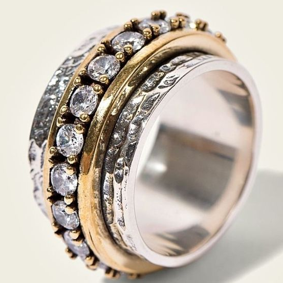 Vintage Gold and Silver Ring with Cubic Zirconia