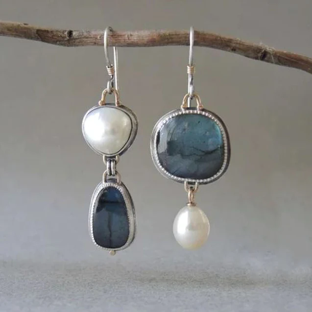 Vintage Silver Earrings with Natural Stones