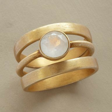 Moonstone Ring with Vintage Gold and Silver Inlay