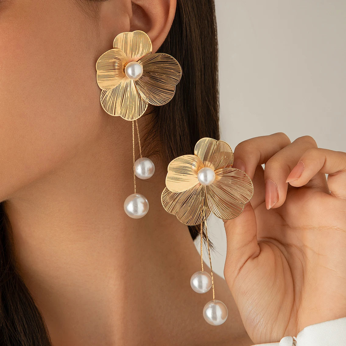 Boho Earrings with Pearls and Blossoms