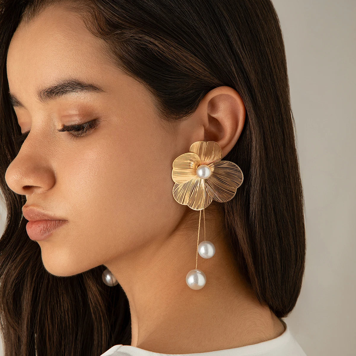 Boho Earrings with Pearls and Blossoms