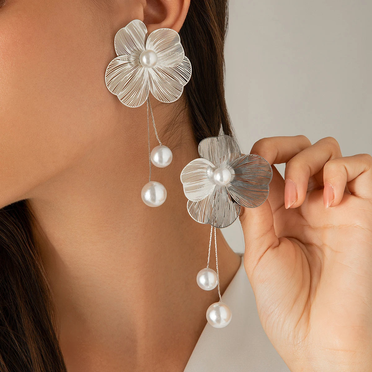 Boho Earrings with Pearls and Blossoms