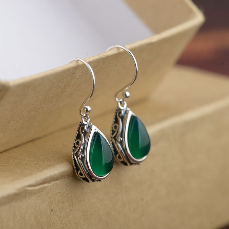 925 Silver Earrings with Handcrafted Emerald Stone