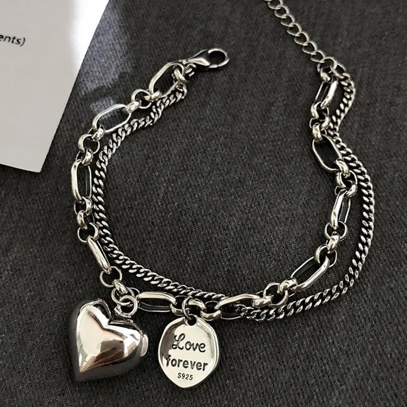 925 Silver Bracelet Engraved Love Forever with 2 Free Charms