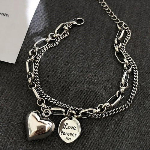 925 Silver Bracelet Engraved Love Forever with 2 Free Charms