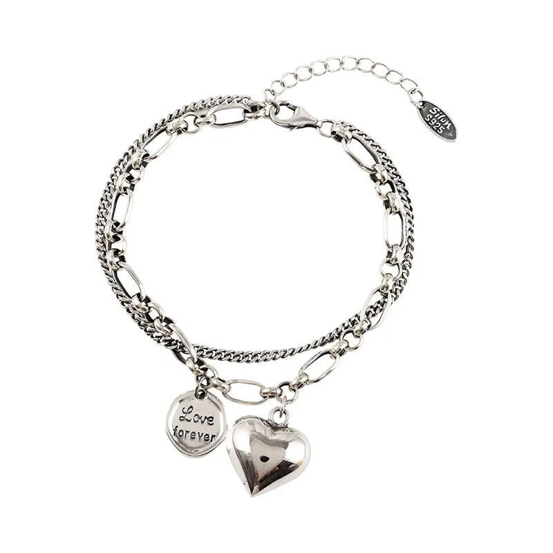 925 Silver Bracelet Engraved Love Forever with 2 Free Charms