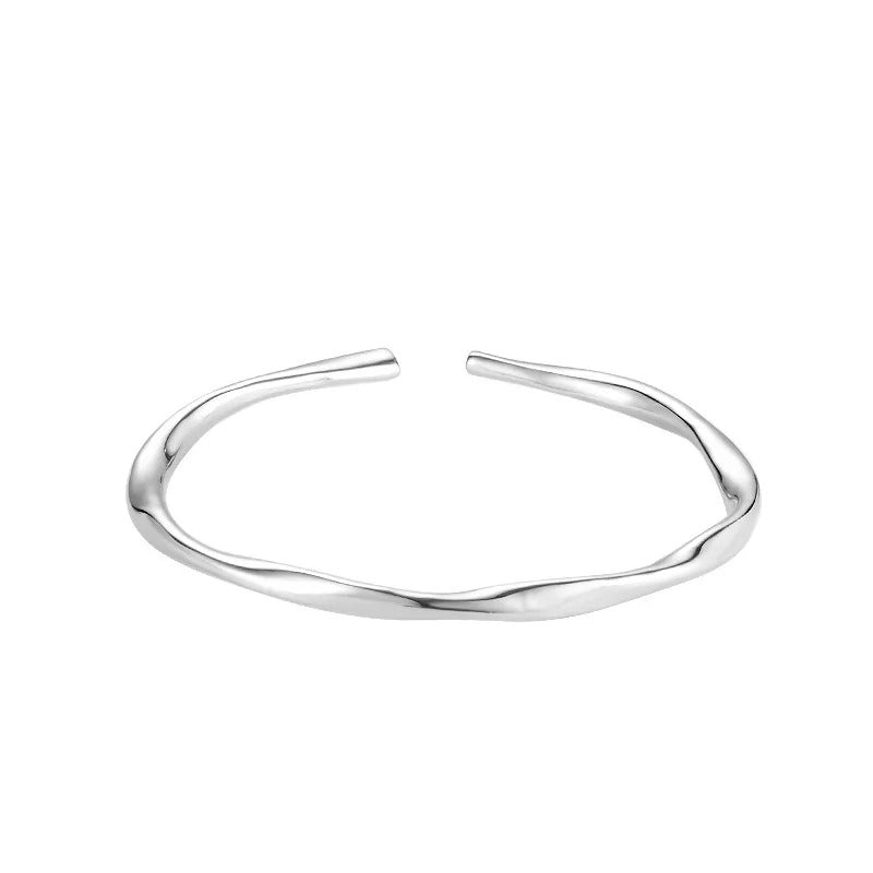 Thick Adjustable 925 Silver Cuff with Irregular Shape