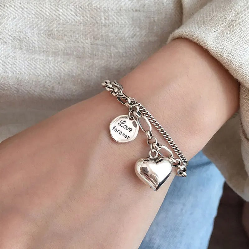 925 Silver Bracelet Engraved Love Forever with 2 Free Charms