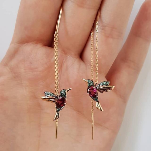 Hummingbird Earrings in Enamel and Cubic Zirconia